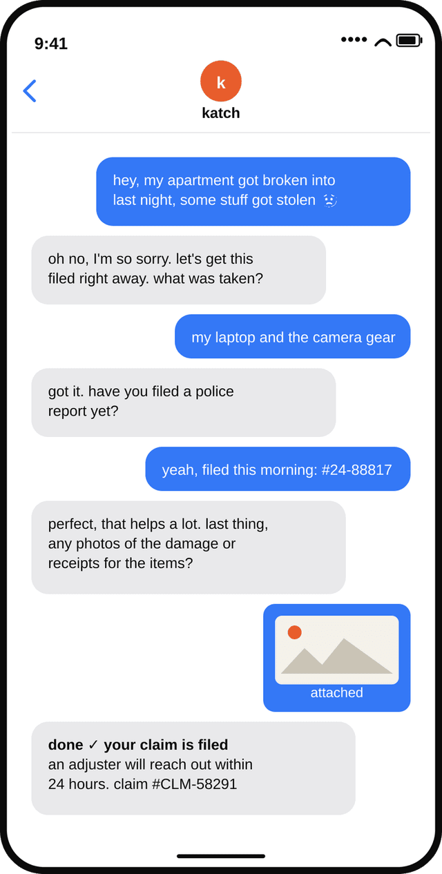 Katch Renters Insurance over iMessage